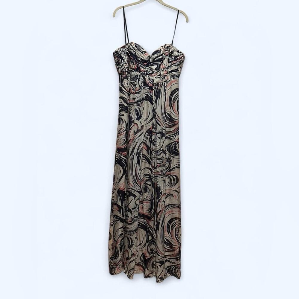 Laundry By Shelli Segal Navy Pink Cream Swirl Silk Maxi Dress 10 Strapless
